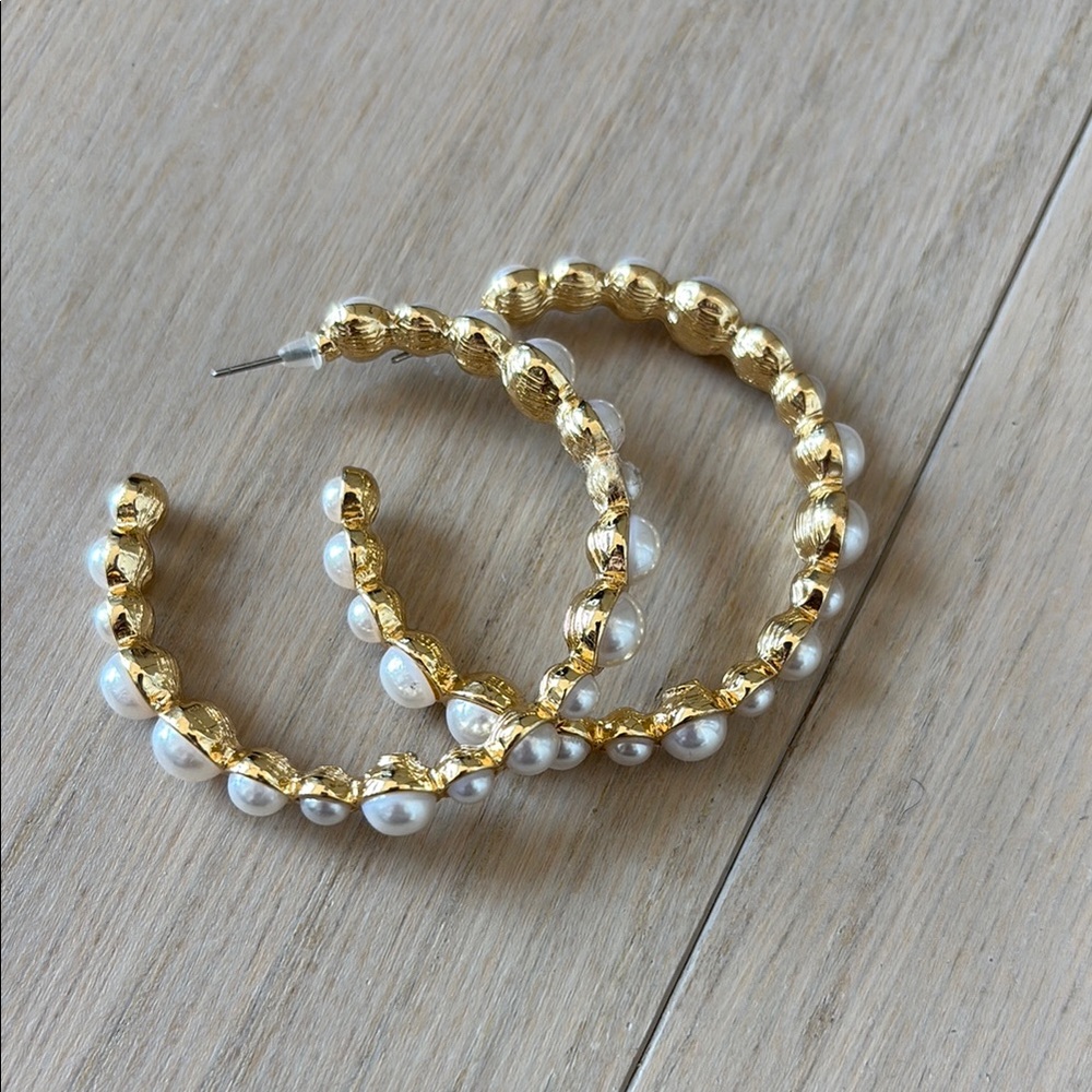 KJL Gold and Pearl Hoop Earrings